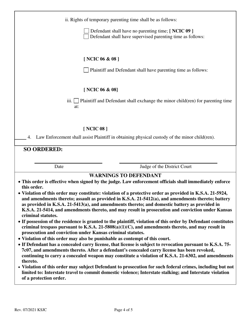 Temporary Order of Protection From Abuse - Kansas, Page 4