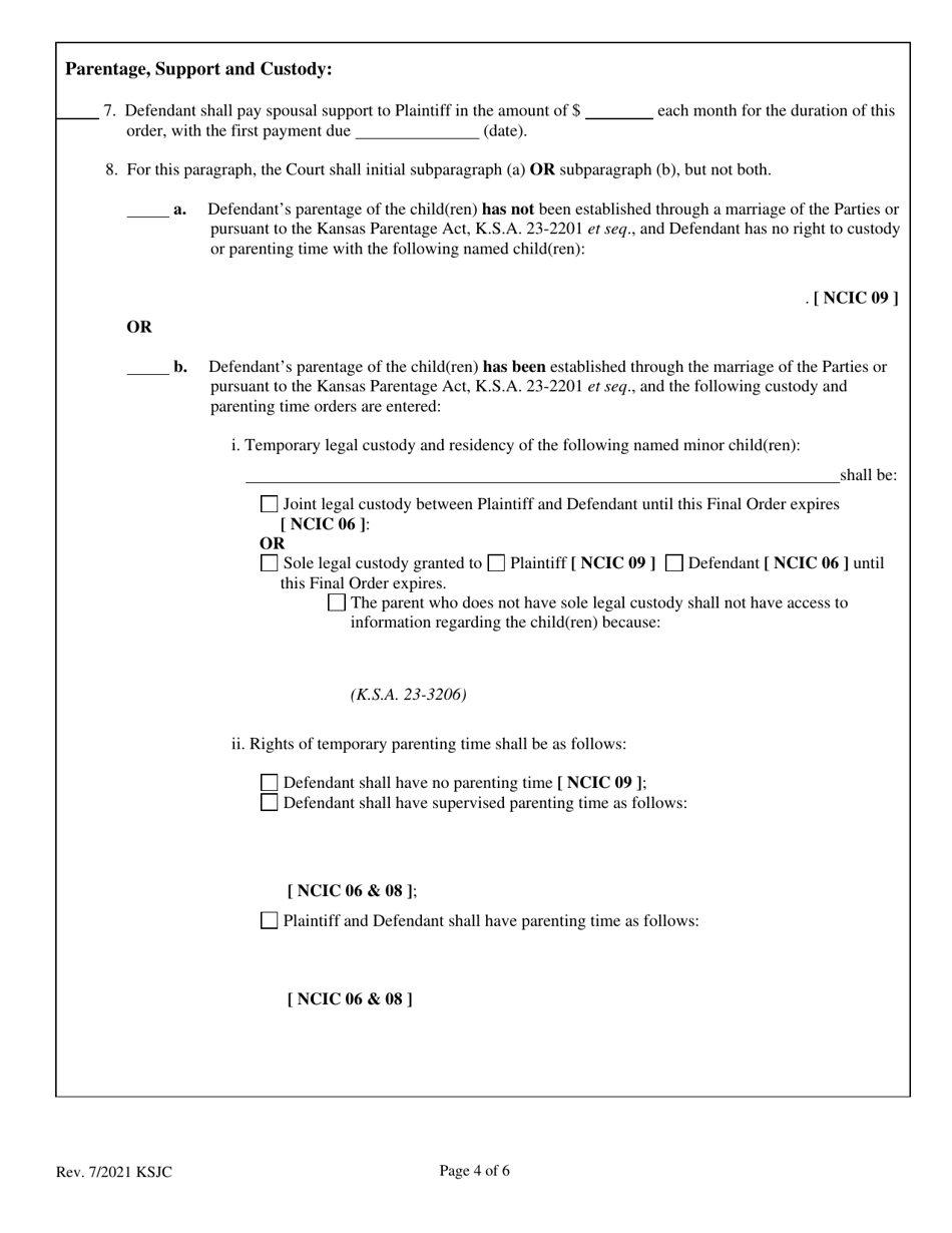 Final Order of Protection From Abuse - Kansas, Page 4