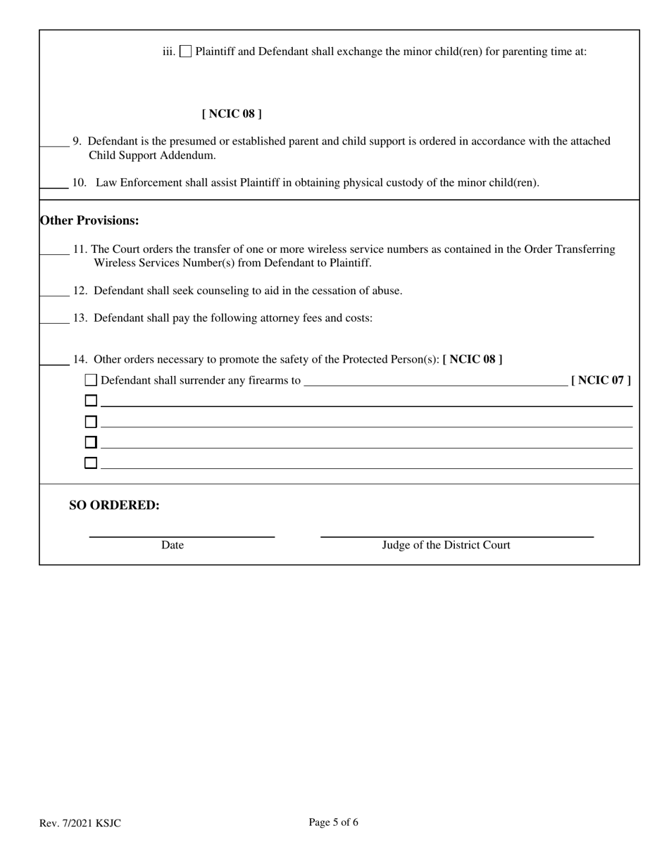 Final Order of Protection From Abuse - Kansas, Page 5
