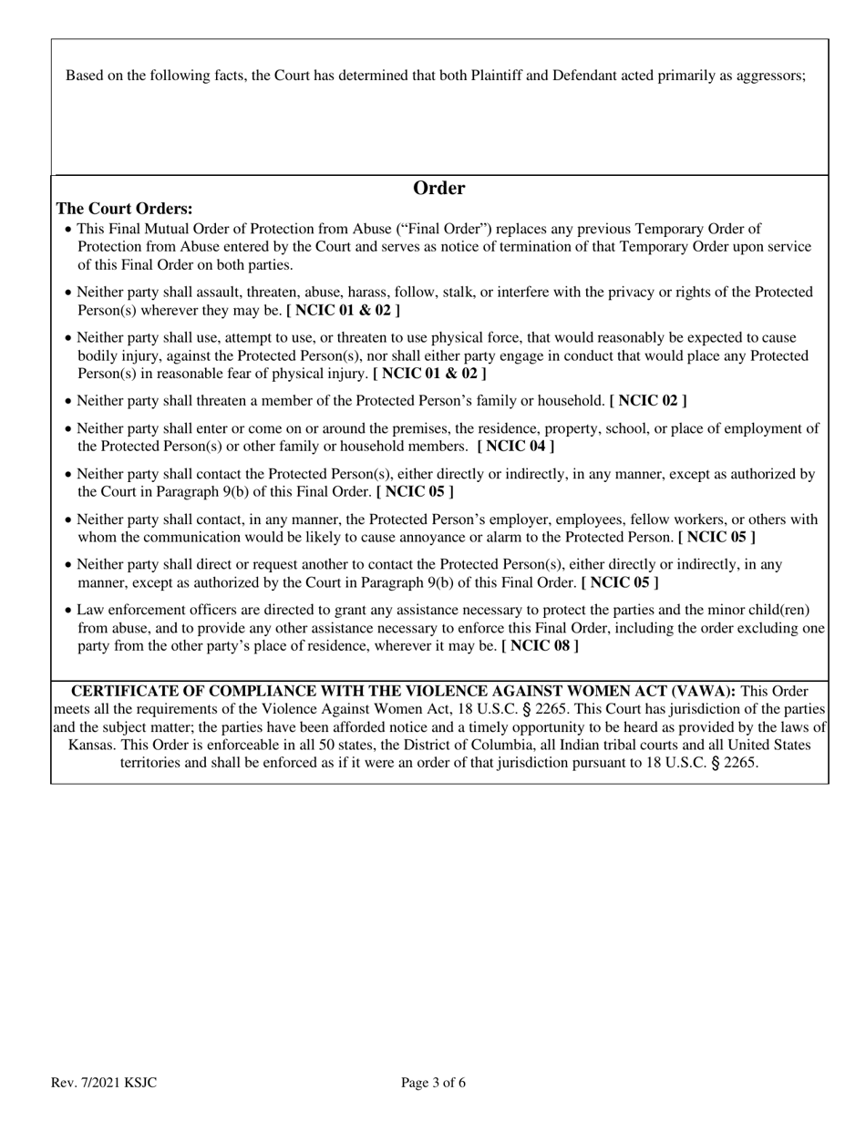 Mutual Order of Protection From Abuse - Kansas, Page 3