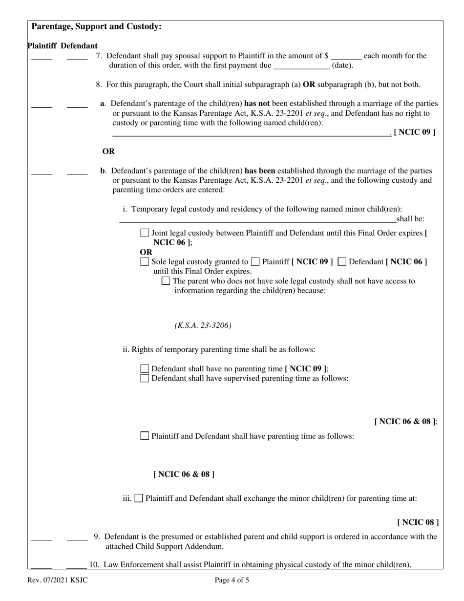 Final Consent Order of Protection From Abuse - Kansas, Page 4