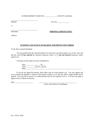 Document preview: Summons and Notice of Hearing for Protection Order - Kansas