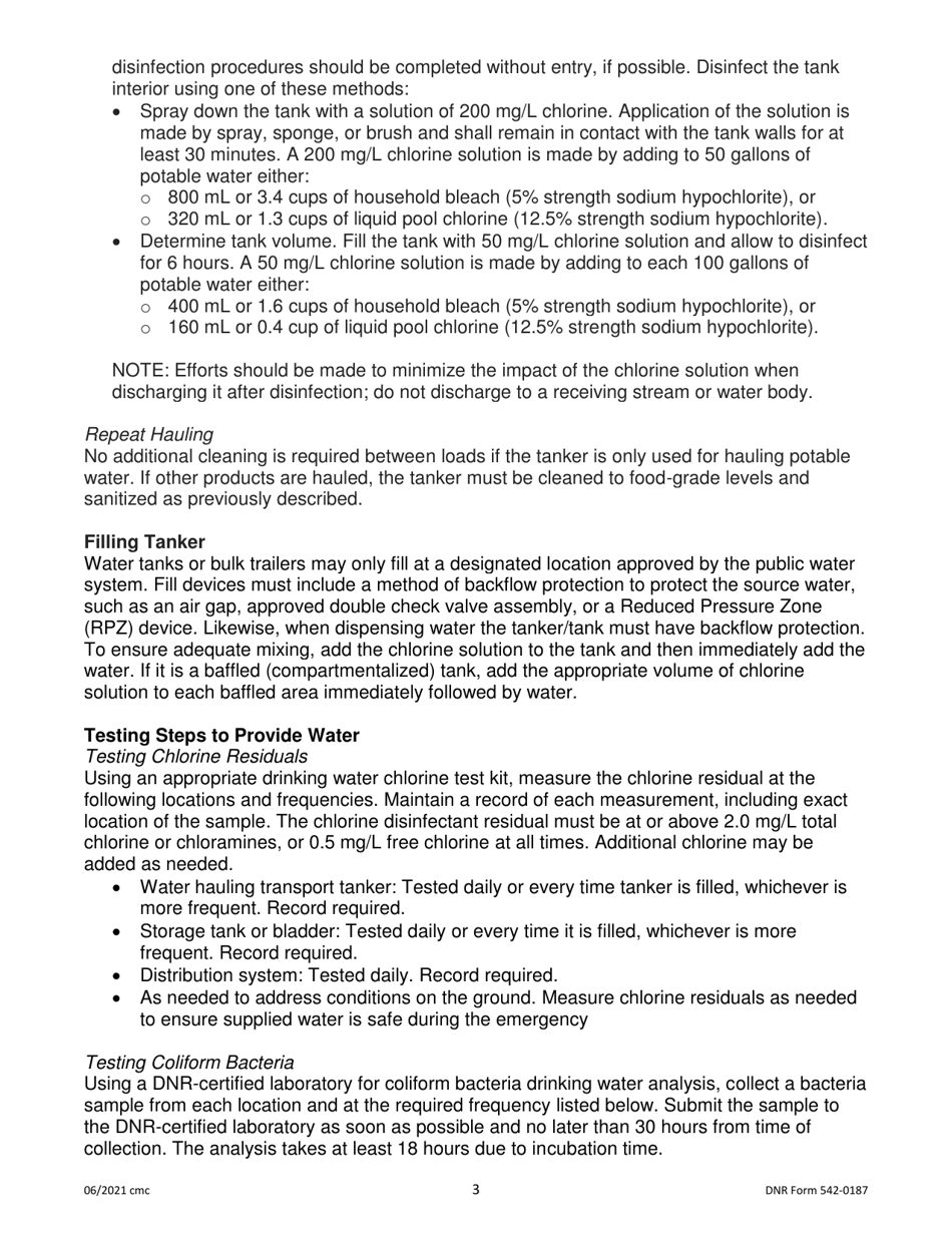 DNR Form 542-0187 Bulk Drinking Water Hauling Record - Iowa, Page 3