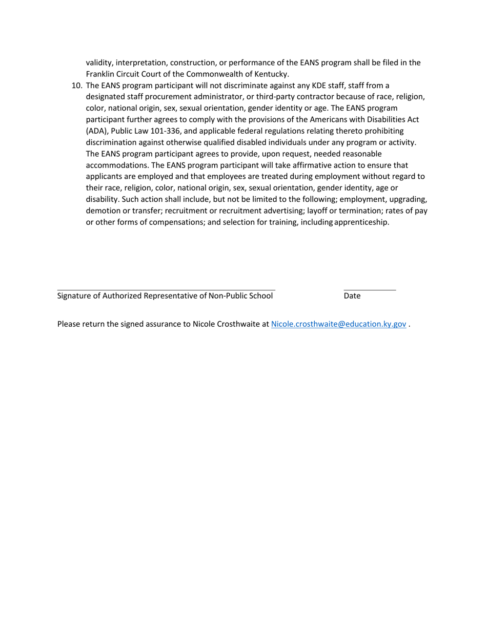 Eans Program Participant Assurances - Kentucky, Page 2