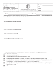 Form AOC-335.1 Affidavit for Search Warrant Authorizing Entry Without Notice - Kentucky