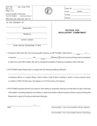 Document preview: Form AOC-708 Petition for Involuntary Commitment - Kentucky