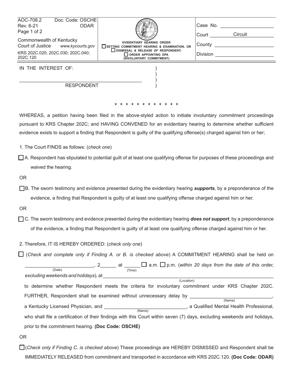 Form AOC-708.2 - Fill Out, Sign Online and Download Fillable PDF ...