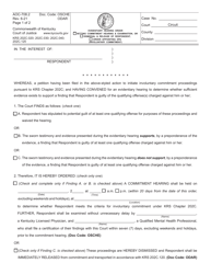 Form AOC-708.2 Evidentiary Hearing Order Setting Commitment Hearing &amp; Examination, or Dismissal &amp; Release of Respondent (Involuntary Commitment) - Kentucky