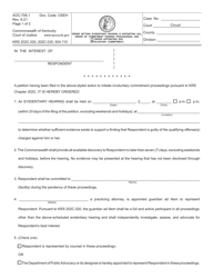 Form AOC-708.1 Order Setting Evidentiary Hearing &amp; Appointing Gal, Order of Commitment Pending Proceedings, and Order Appointing Dpa (Involuntary Commitment) - Kentucky