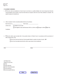 Form AOC-JV-28 Youthful Offender Transfer Hearing Order - Kentucky, Page 2