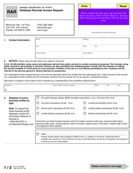 Document preview: Form RAR Database Records Access Request - Kansas