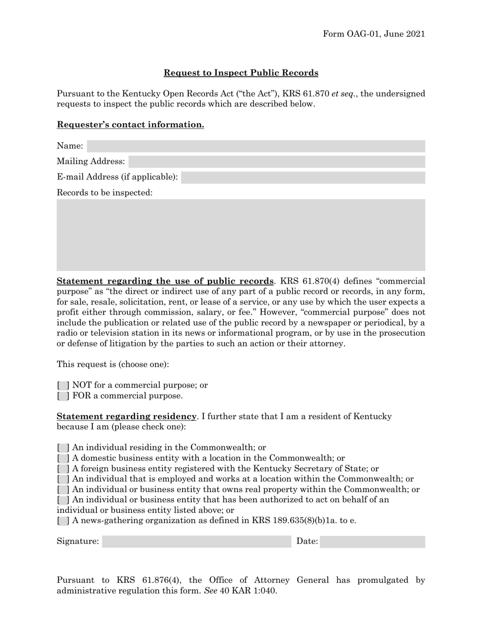 Form Oag 01 Fill Out Sign Online And Download Fillable Pdf Kentucky Templateroller 0645