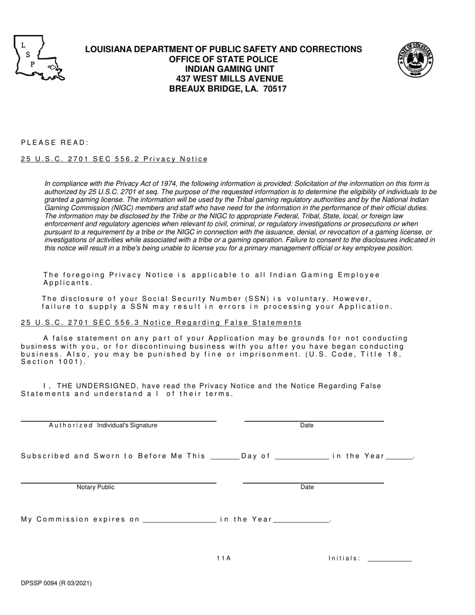 Form DPSSP0094 Part A Corporate State Certification Application - Gaming and Non-gaming Suppliers - Louisiana, Page 13