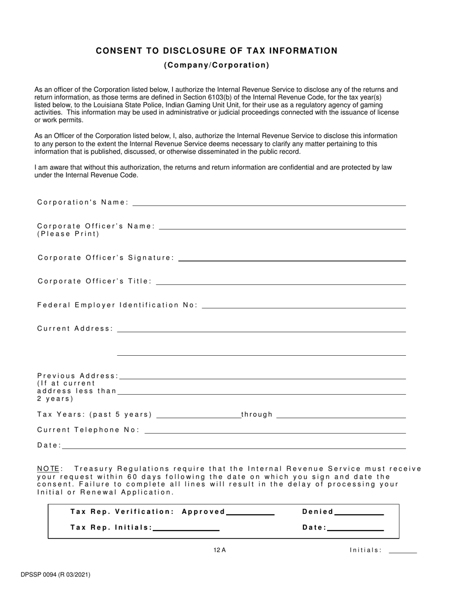 Form DPSSP0094 Part A Corporate State Certification Application - Gaming and Non-gaming Suppliers - Louisiana, Page 14