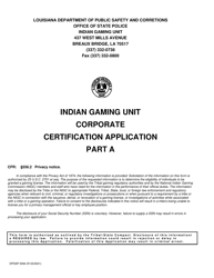 Form DPSSP0094 Part A Corporate State Certification Application - Gaming and Non-gaming Suppliers - Louisiana