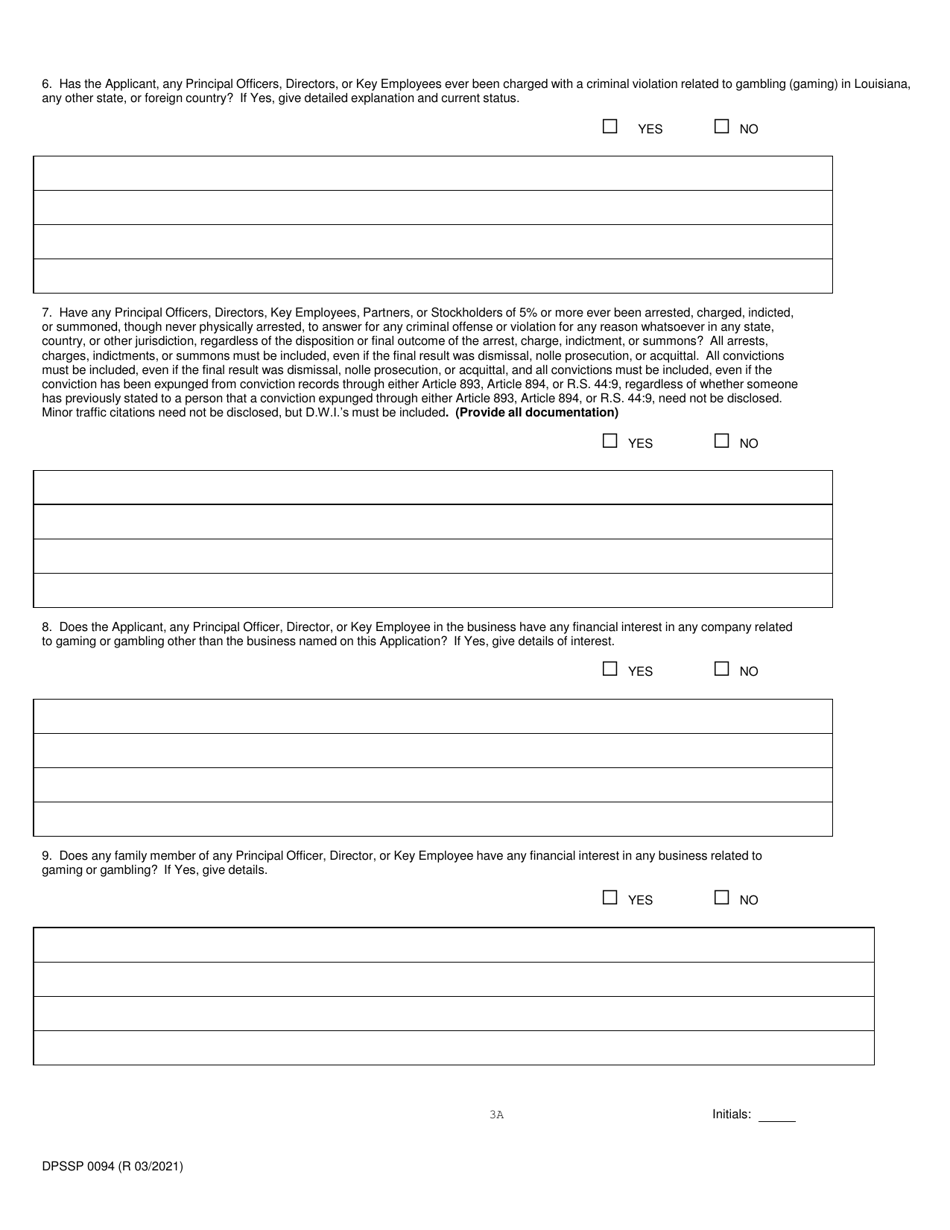 Form DPSSP0094 Part A Corporate State Certification Application - Gaming and Non-gaming Suppliers - Louisiana, Page 5