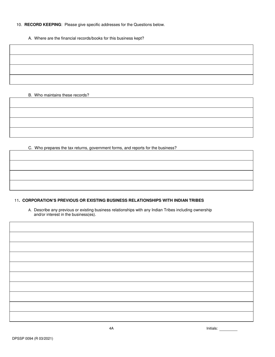 Form DPSSP0094 Part A Corporate State Certification Application - Gaming and Non-gaming Suppliers - Louisiana, Page 6