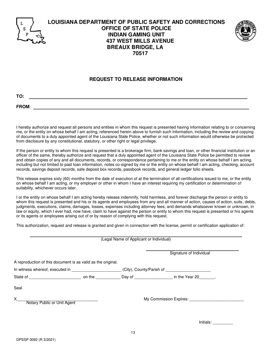 Form DPSSP0092 Gaming Employee Certification Application - Louisiana, Page 18