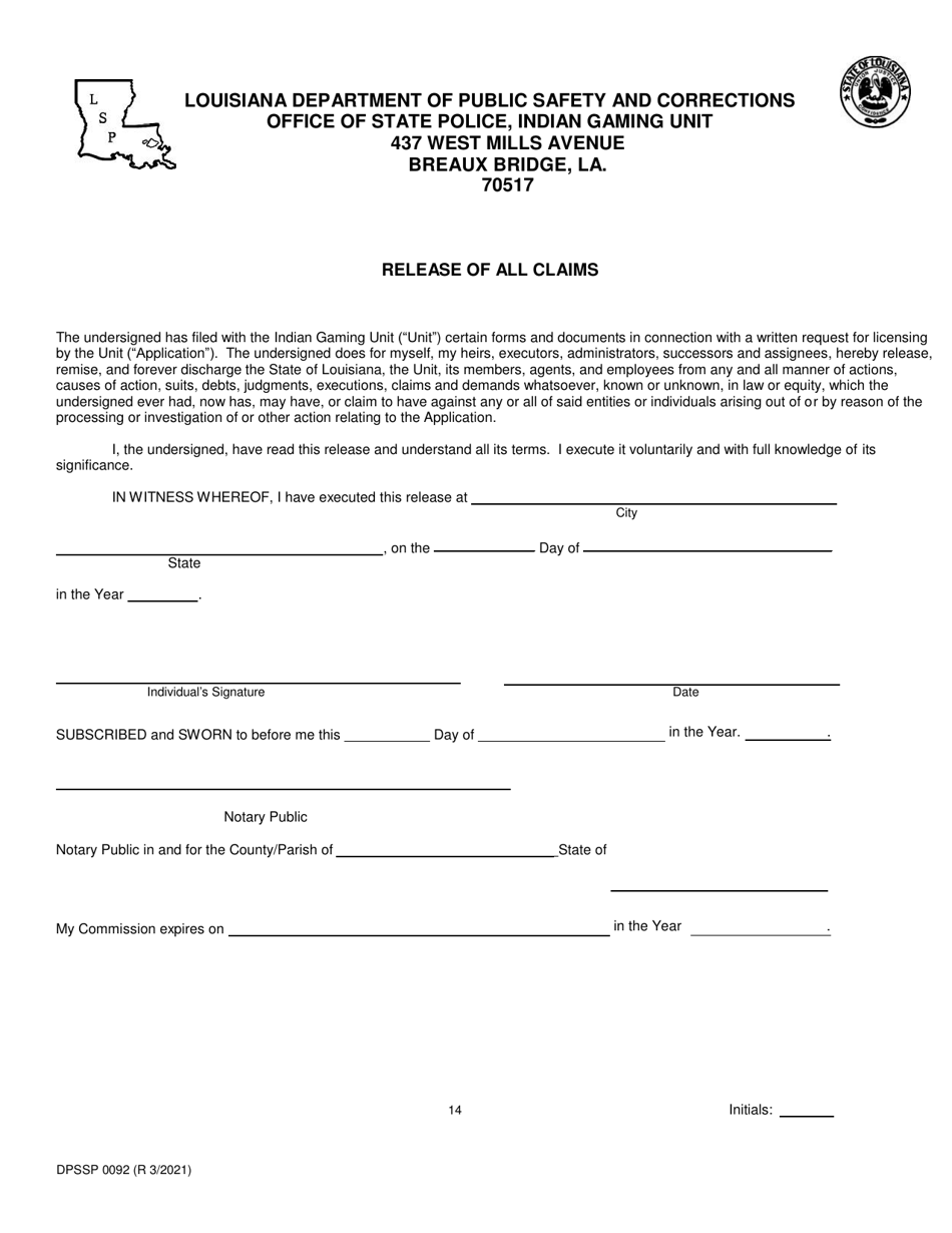 Form DPSSP0092 Gaming Employee Certification Application - Louisiana, Page 19