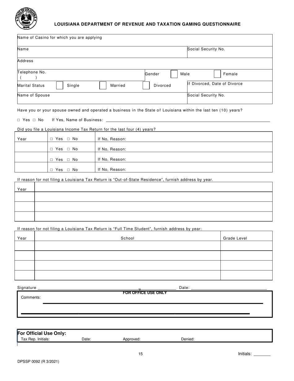 Form DPSSP0092 Gaming Employee Certification Application - Louisiana, Page 20