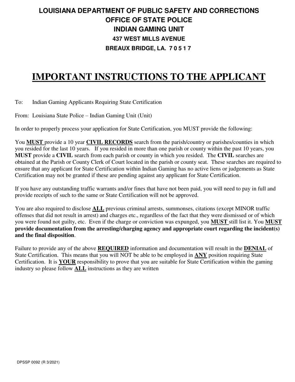 Form DPSSP0092 Gaming Employee Certification Application - Louisiana, Page 5