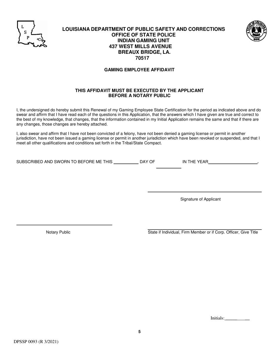 Form DPSSP0093 Gaming Employee State Certification Renewal Application - Louisiana, Page 8