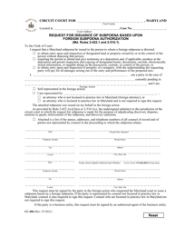 Form CC-084 &quot;Request for Issuance of Subpoena Based Upon Foreign Subpoena Authorization&quot; - Maryland