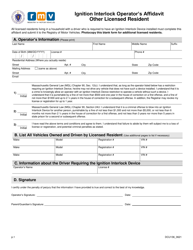 Form DCU136 Ignition Interlock Operator's Affidavit Other Licensed Resident - Massachusetts