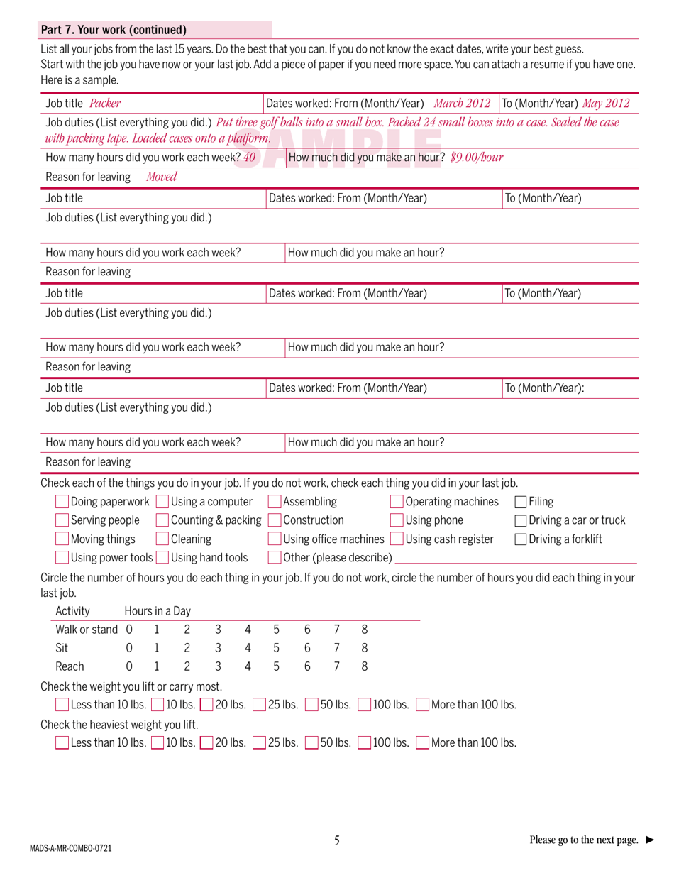 Form MADS-A-MR-COMBO Adult Disability Supplement - Massachusetts, Page 5
