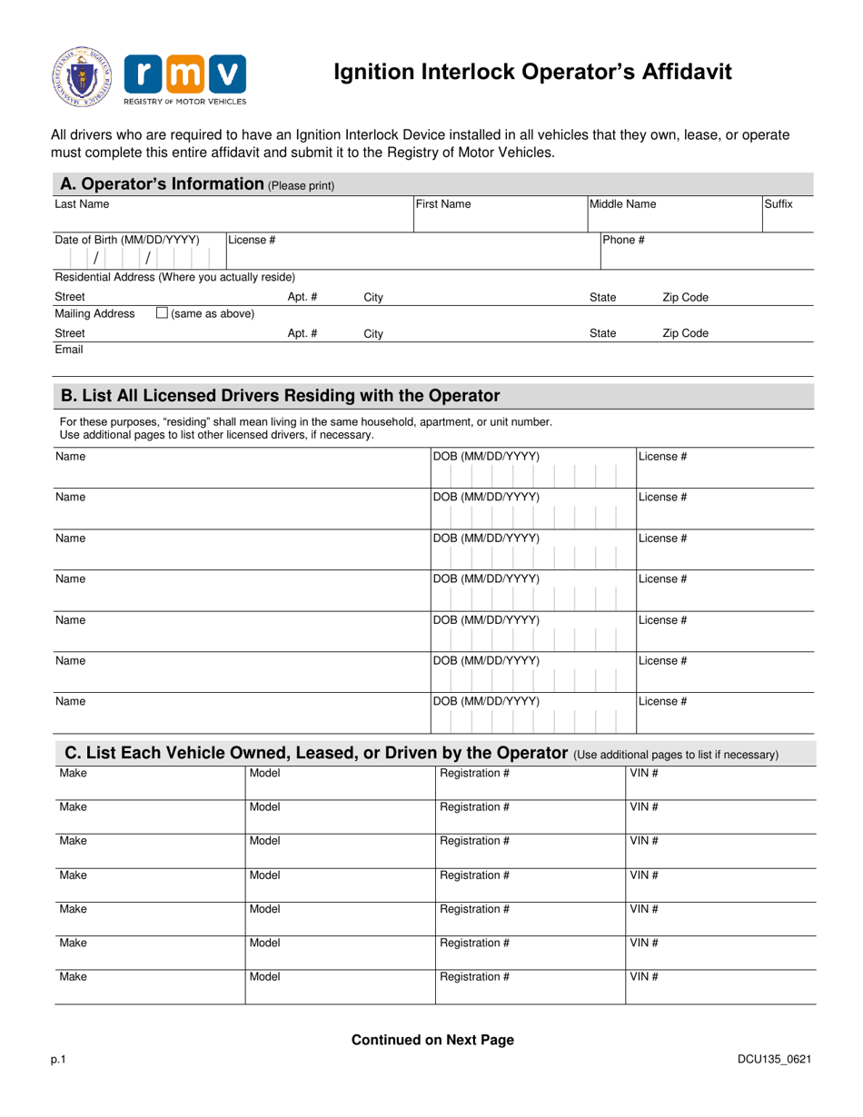 Form DCU135 Download Printable PDF or Fill Online Ignition Interlock