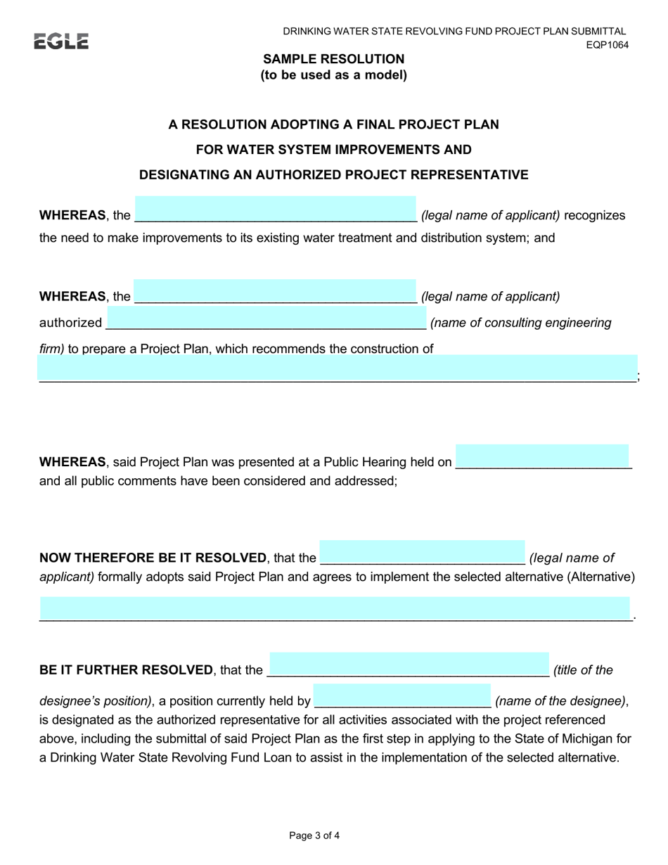 Form EQP1064 Drinking Water State Revolving Fund Project Plan Submittal - Michigan, Page 3