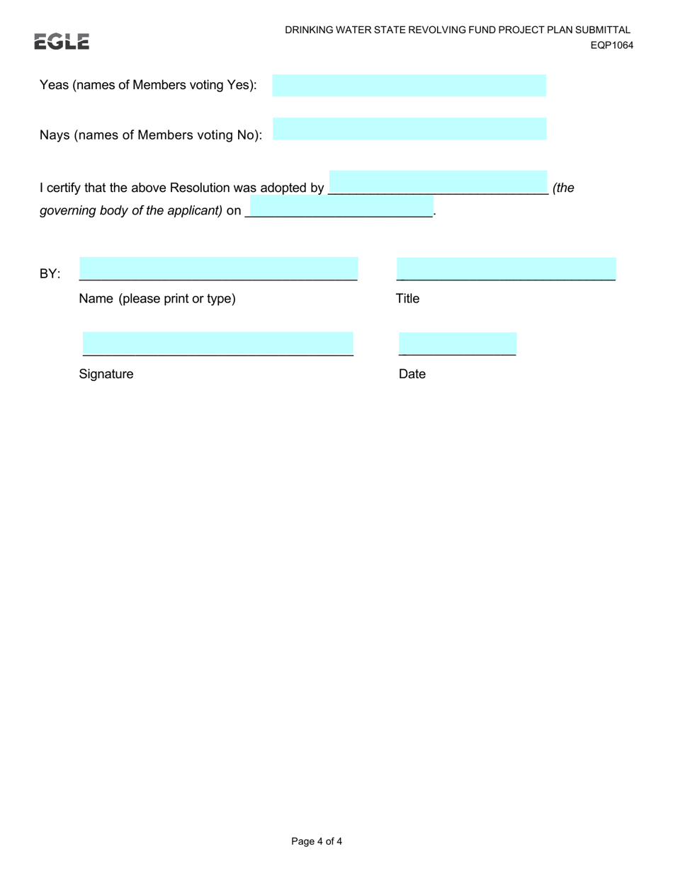 Form EQP1064 Drinking Water State Revolving Fund Project Plan Submittal - Michigan, Page 4