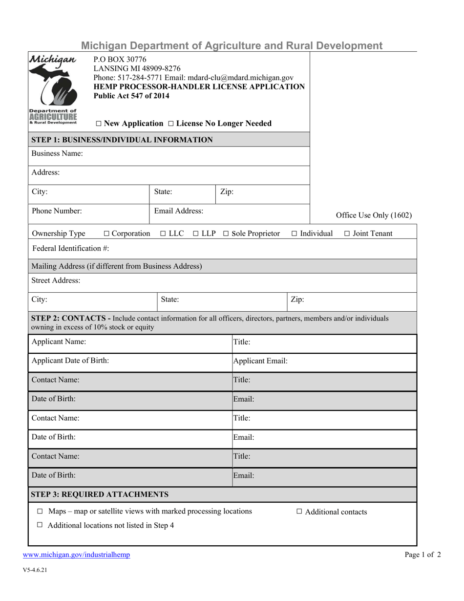 Hemp Processor-Handler License Application - Michigan, Page 3