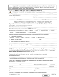 Form CC-DC-049 &quot;Request for Accommodation for Person With Disability&quot; - Maryland