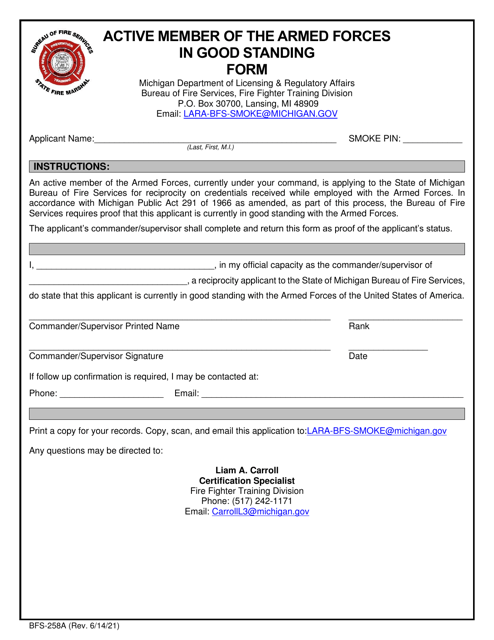 Form BFS-258A  Printable Pdf