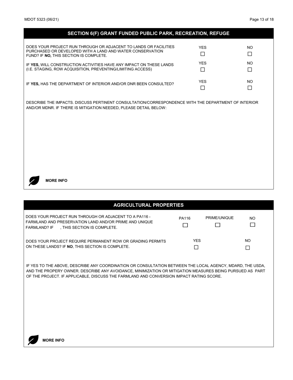 Form MDOT5323 Local Agency Environmental Clearance Form - Michigan, Page 13