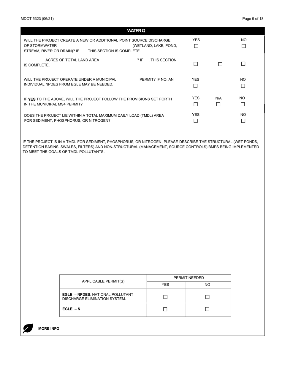Form MDOT5323 Local Agency Environmental Clearance Form - Michigan, Page 9