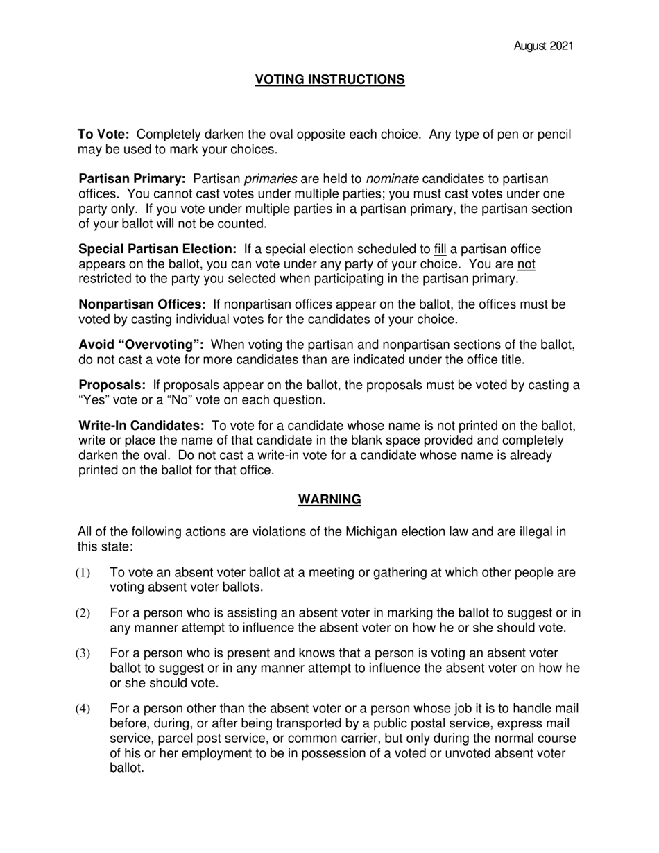Instructions for Absent Uniformed Services Voters and Overseas Voters Receiving an Absentee Ballot by E-Mail or Fax - Michigan, Page 2