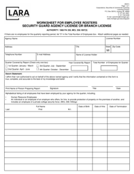 Document preview: Worksheet for Employee Rosters Security Guard Agency License or Branch License - Michigan