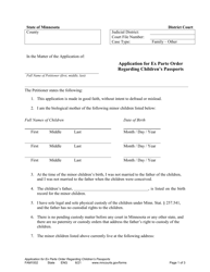 Document preview: Form FAM1002 Application for Ex Parte Order Regarding Children&#039;s Passports - Minnesota