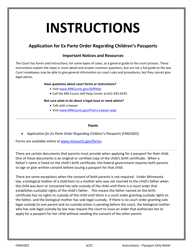 Document preview: Instructions for Form FAM1002 Application for Ex Parte Order Regarding Children's Passports - Minnesota