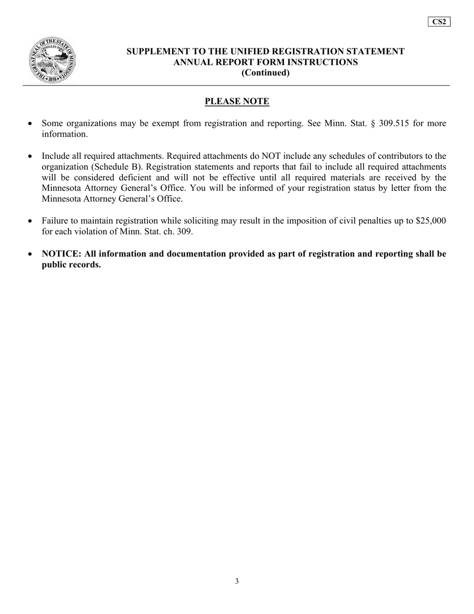 Form CS2 Supplement to the Unified Registration Statement Annual Report Form - Minnesota, Page 3