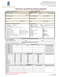 Document preview: Form 1251 Clinical Select Agent Rule-Out Submission Requisition - Mississippi