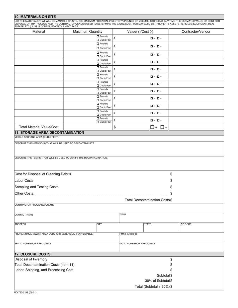 Form MO780-2218 Download Fillable PDF or Fill Online Basic Closure Plan ...