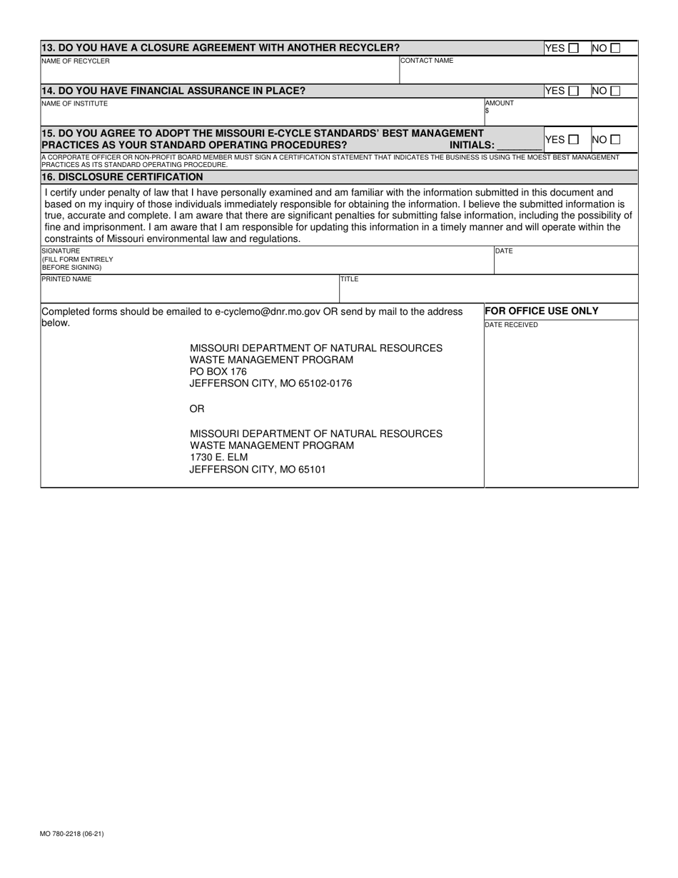 Form MO780-2218 Basic Closure Plan - Missouri, Page 4