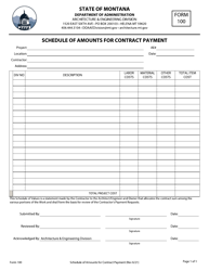 Form 100 &quot;Schedule of Amounts for Contract Payment&quot; - Montana