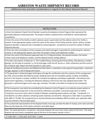 Asbestos Waste Shipment Record - Montana, Page 2