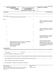 Form PC678 Notice of Guardianship Proceedings Concerning an Indian Child - Michigan