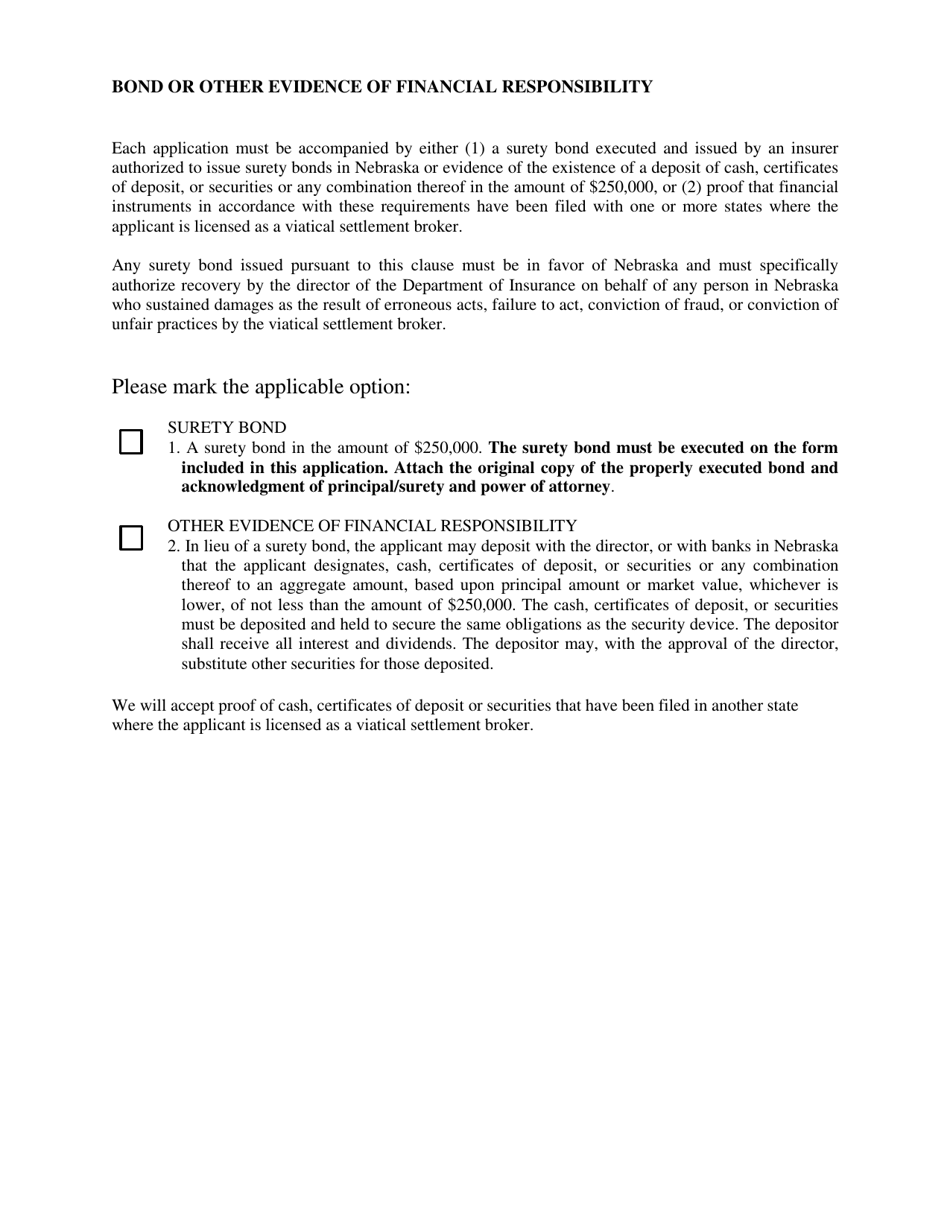 Viatical Settlement Provider / Broker Surety Bond - Nebraska, Page 3
