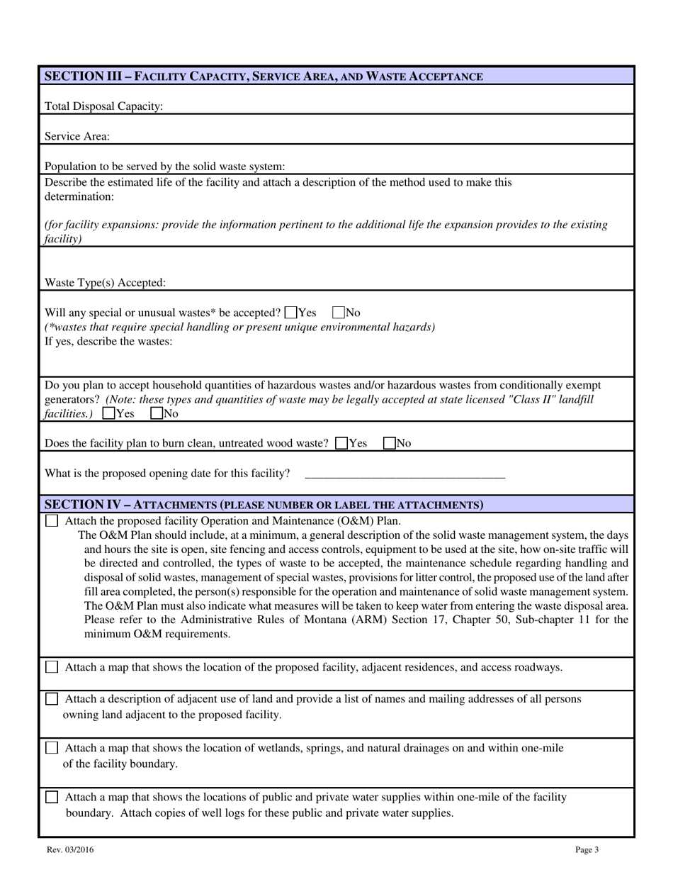 Class II Solid Waste Management System License Application - Montana, Page 3